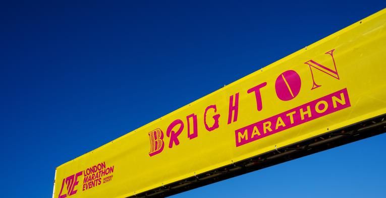 View of the top of the finish line posts for the Brighton Marathon