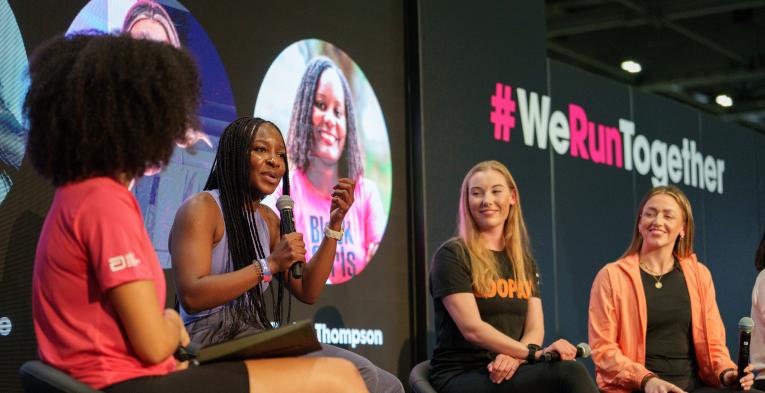 The Women’s Hour Discussion panel on stage at the TCS London Marathon Running Show