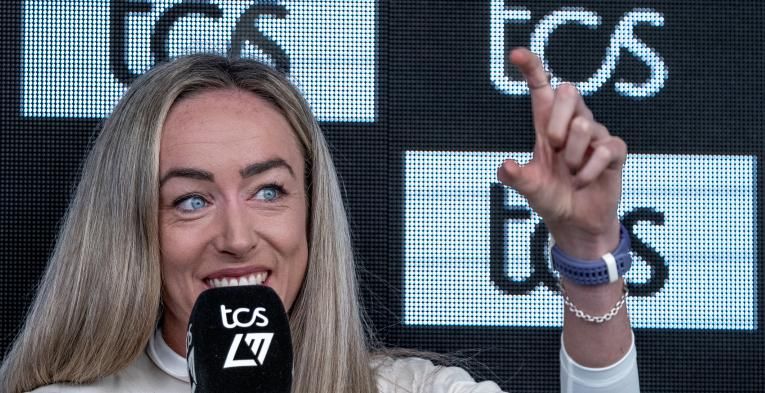 Eilish McColgan talks at the 2025 TCS London Marathon press conference