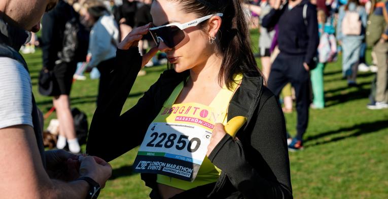 Brighton Marathon runner getting ready