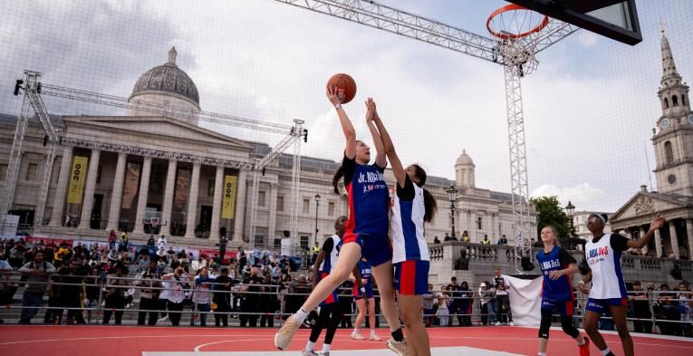 Basketballers in action in the Finals at Trafalgar Square