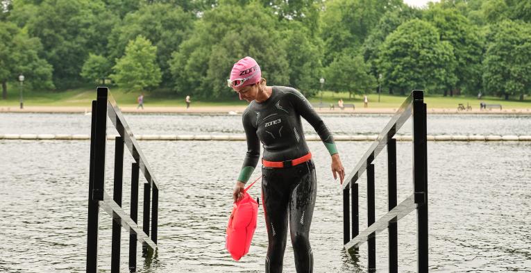 Sam Haddad getting out of the Serpentine Lido