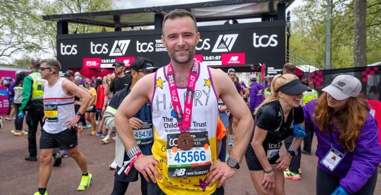 Harry Judd at the London Marathon Finish Line