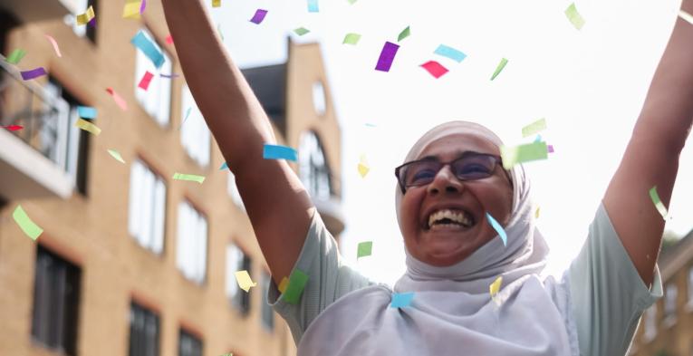 Confetti rains on a Big Half runner