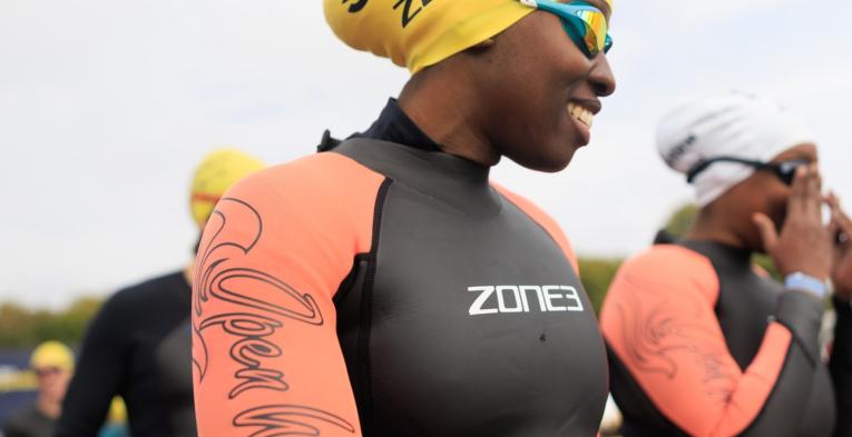 Swimmer about to get into the water