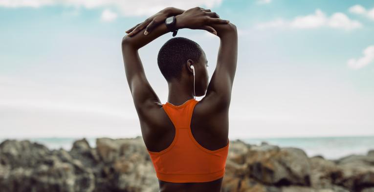 Female stretching before starting a workout