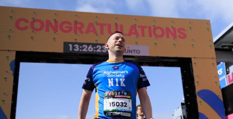 Runner fundraising for Alzheimer's crosses the Finish Line