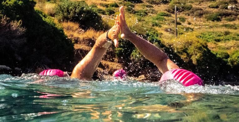 Outdoor Swimmers High Fiving