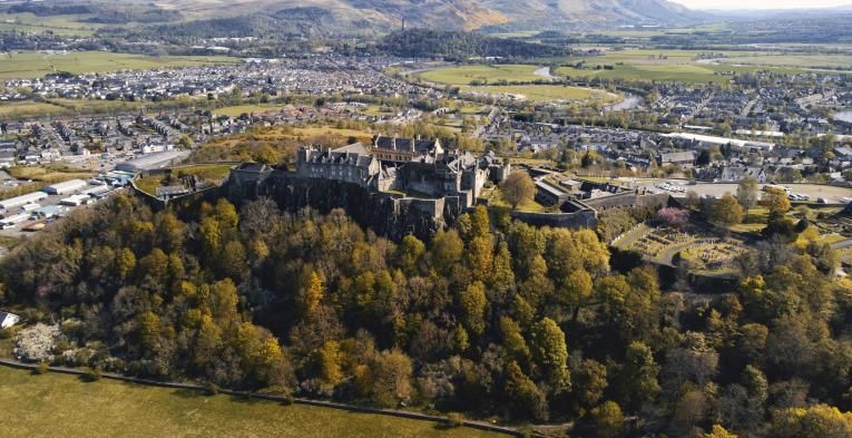 An aerial view of the Stirling Castle in Scotland