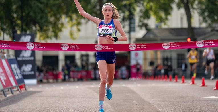Eilish McColgan crosses the Finish Line