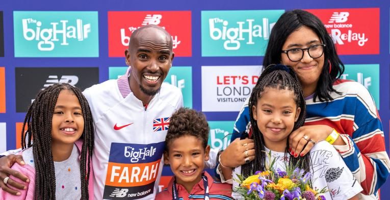 Mo Farah with his wife and children at end of The Big Half 2022