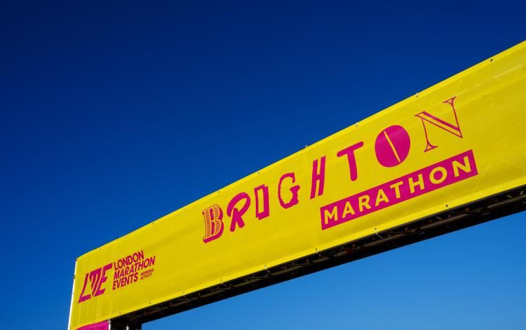 Brighton Marathon Finish Line on a glorious day with bright blue sky