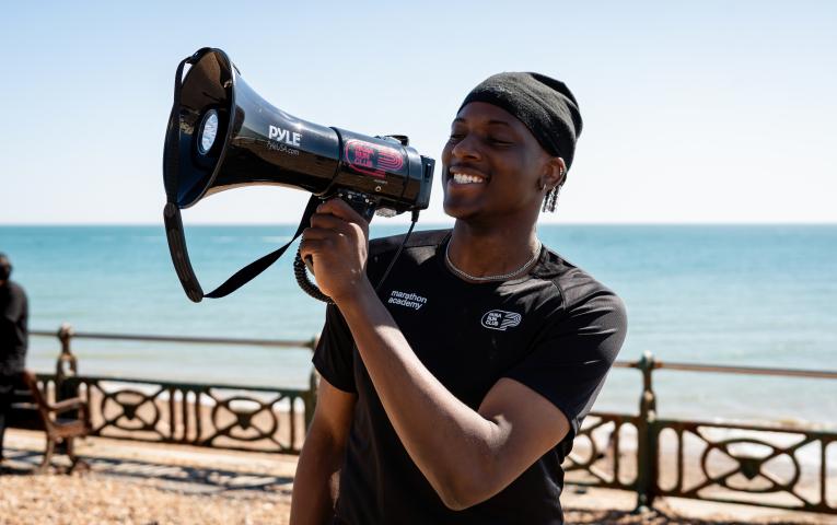 Spectator with a megaphone