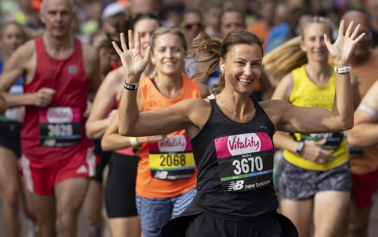 Runners react to the camera 