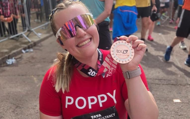 Poppy May at the TCS London Marathon Finish Line