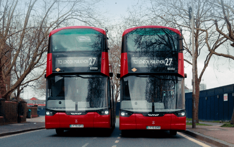 Two red London buses 
