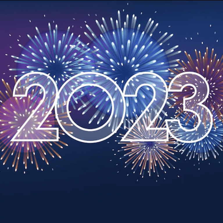An inforgraphic showing fireworks and "2023"