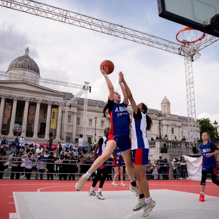 Basketballers in action in the Finals at Trafalgar Square