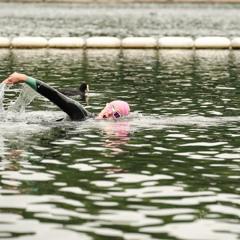 Sam Haddad swimming in the Serpentine Lido