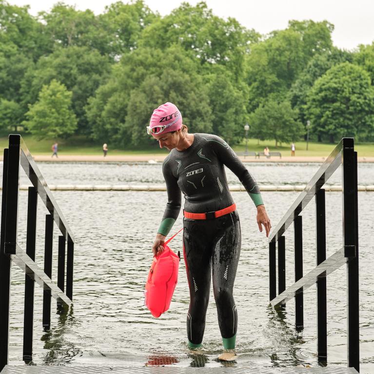 Sam Haddad getting out of the Serpentine Lido