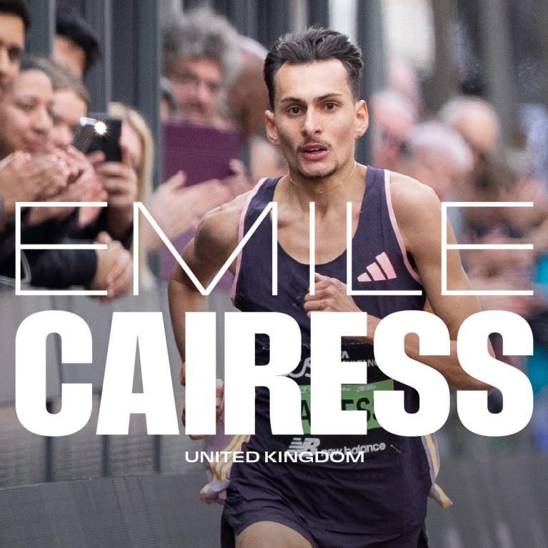 Great Britain's Emile Cairess sprints down the TCS London Marathon finish straight