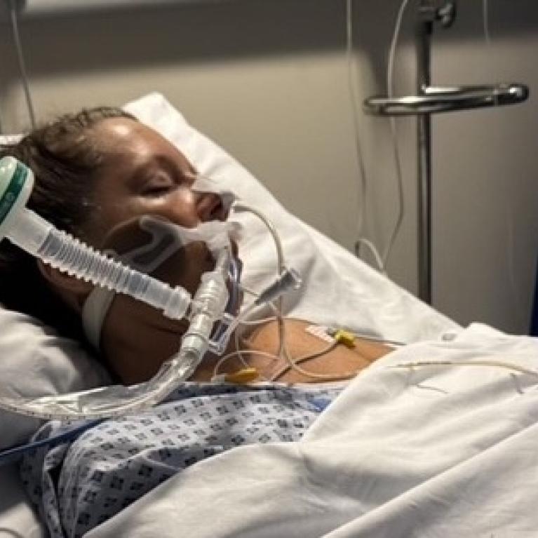 Georgina Farebrother in hospital following her accident 