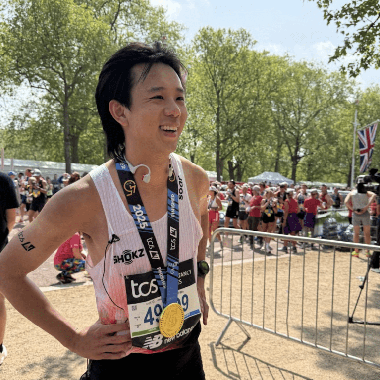 Zongbei Cai after running the 2025 TCS London Marathon