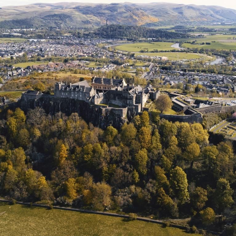 An aerial view of the Stirling Castle in Scotland