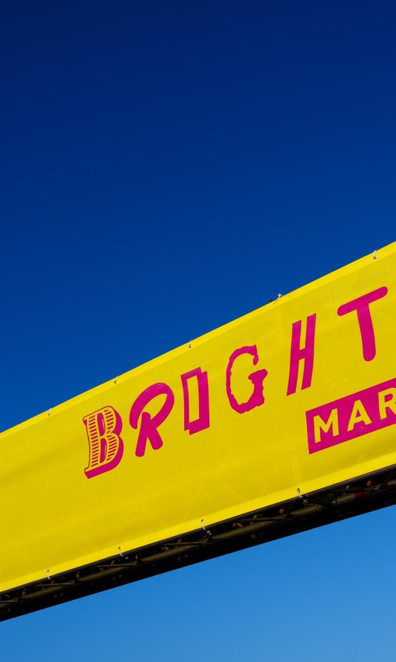 Brighton Marathon Finish Line on a glorious day with bright blue sky