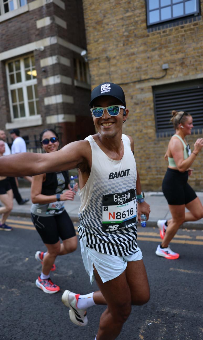 Runners pose for the camera on the Big Half course