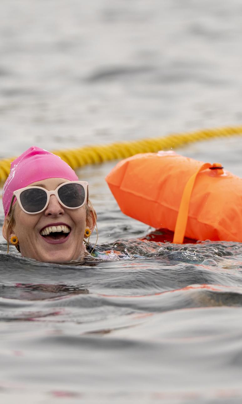 Swimmer smiling in the water