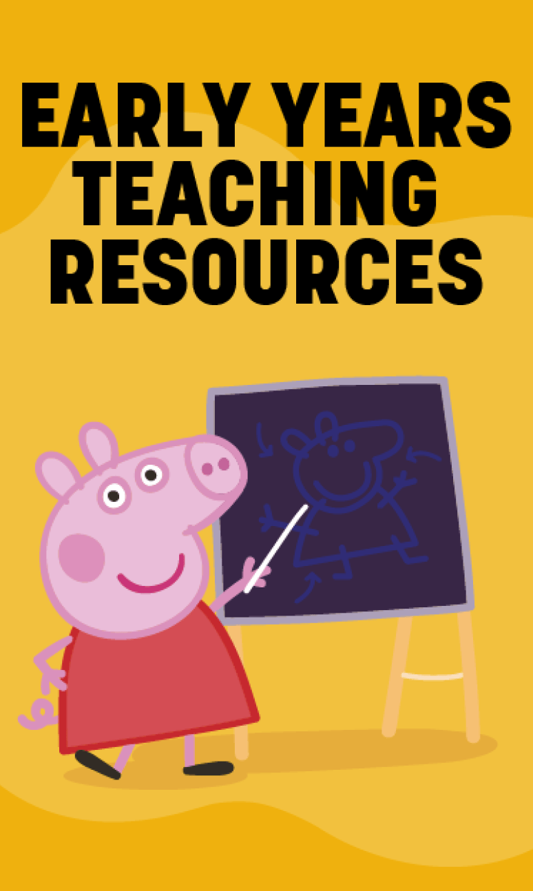 Peppa Pig standing at a blackboard graphic 