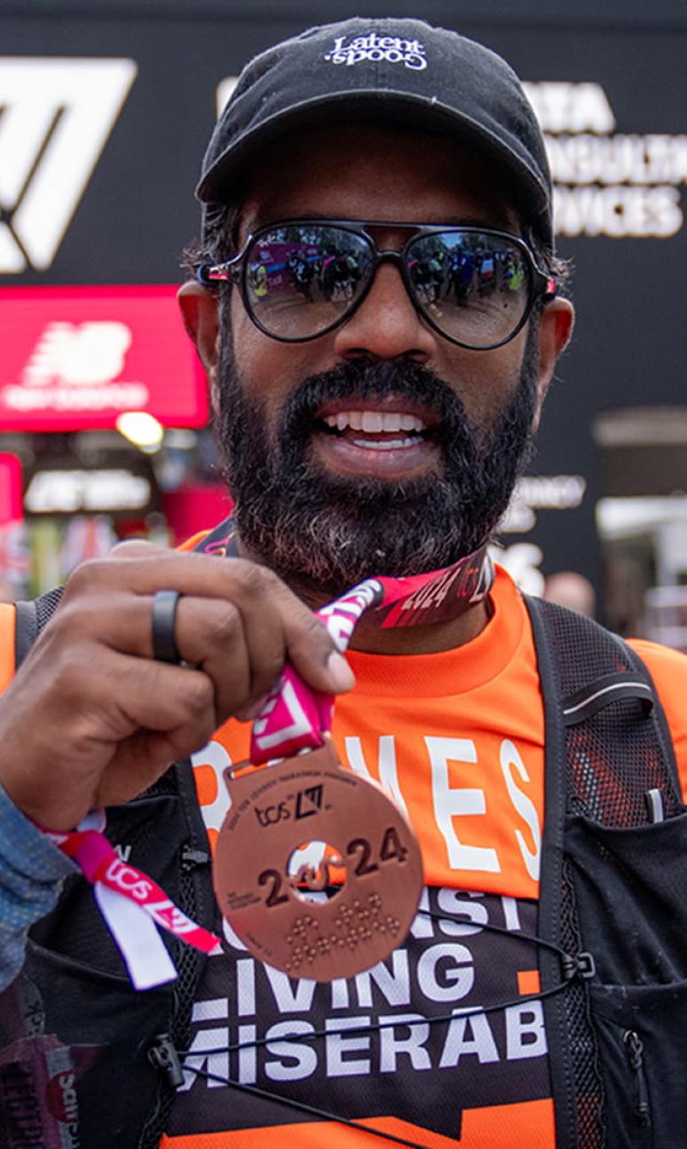 Romesh Ranganathan at the 2024 TCS London Marathon Finish Line