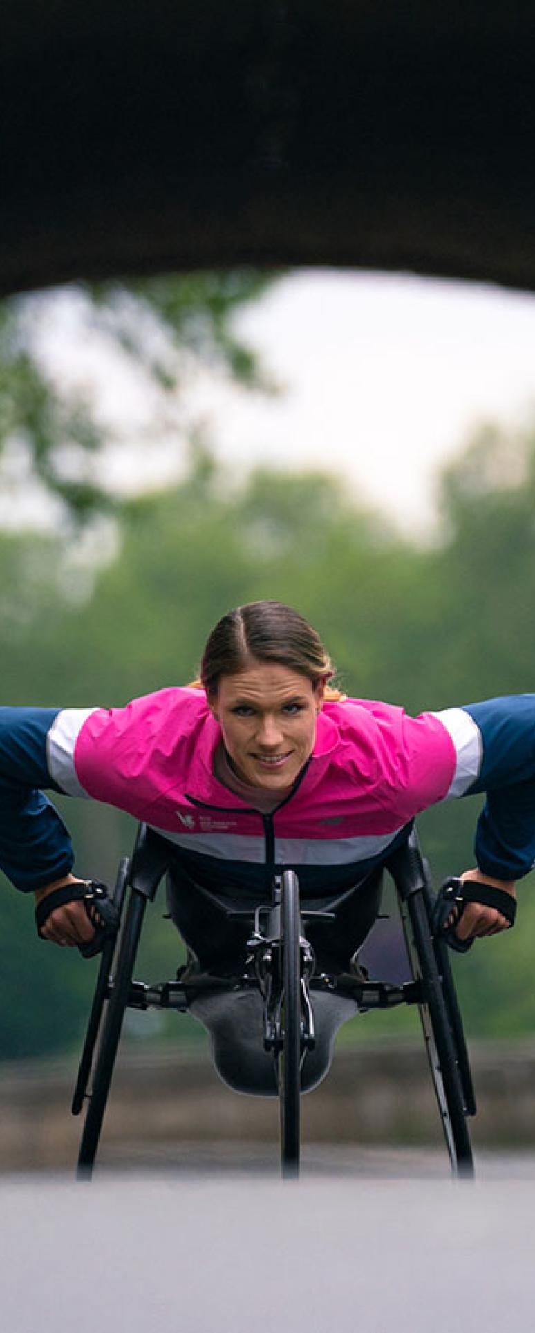 Wheelchair user during a training session outside