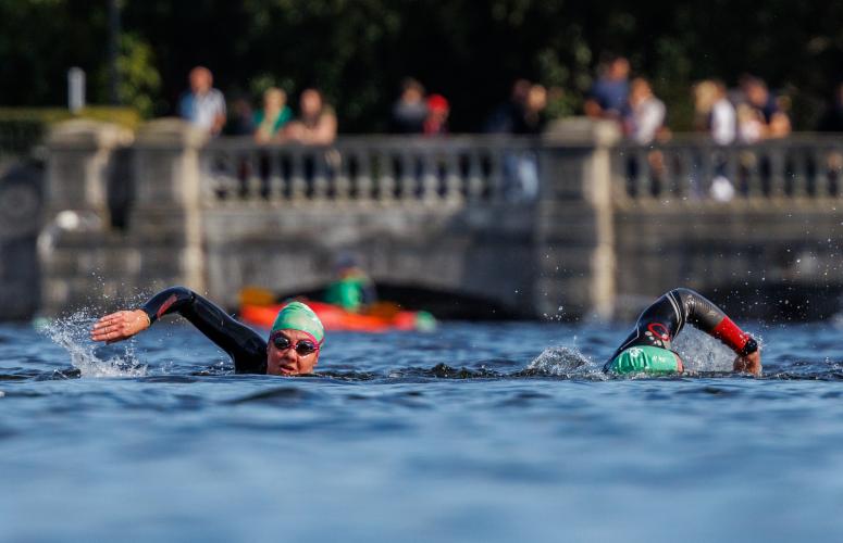 Swimmers out in Serpentine Lake