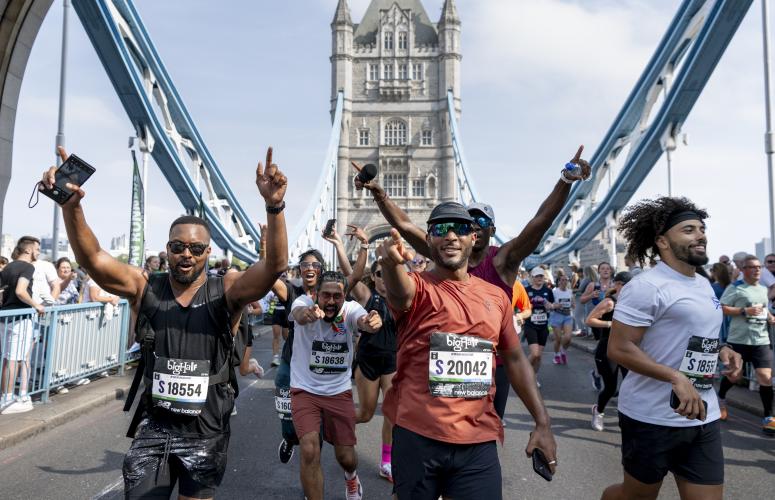 Big Half runners pose on Tower Bridge