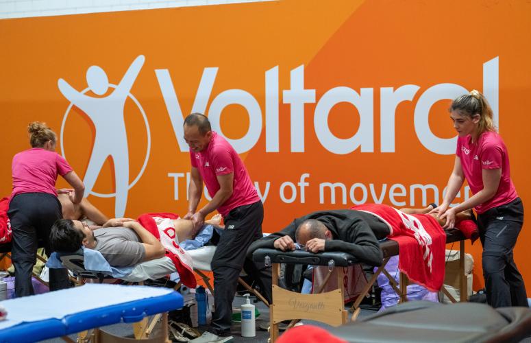 Participants get a last minute massage at The Running Show