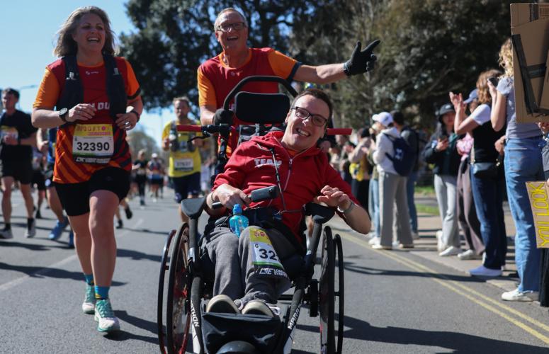 Assisted wheelchair group on the Brighton Marathon course
