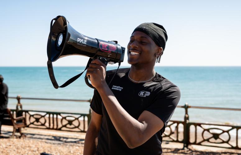 Spectator with a megaphone