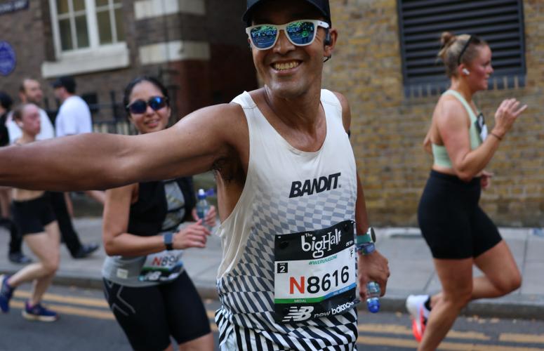 Runners pose for the camera on the Big Half course