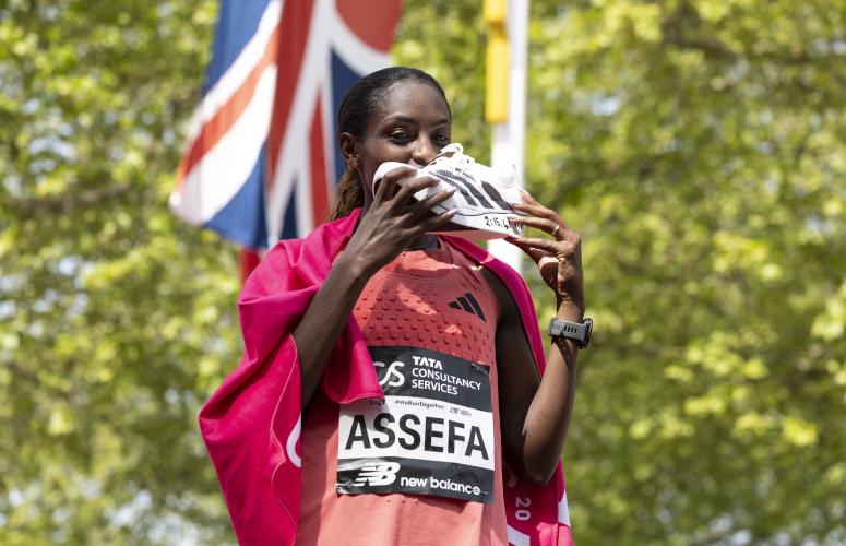 Tigst Assefa at the Finish Line