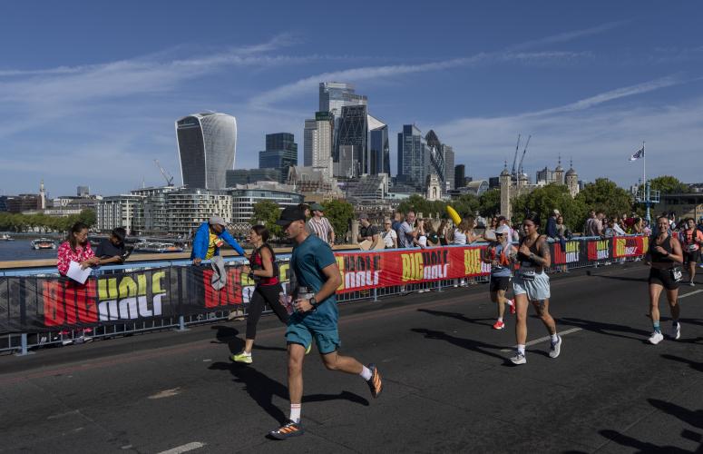 Participants on the route with the City of London in the backdrop