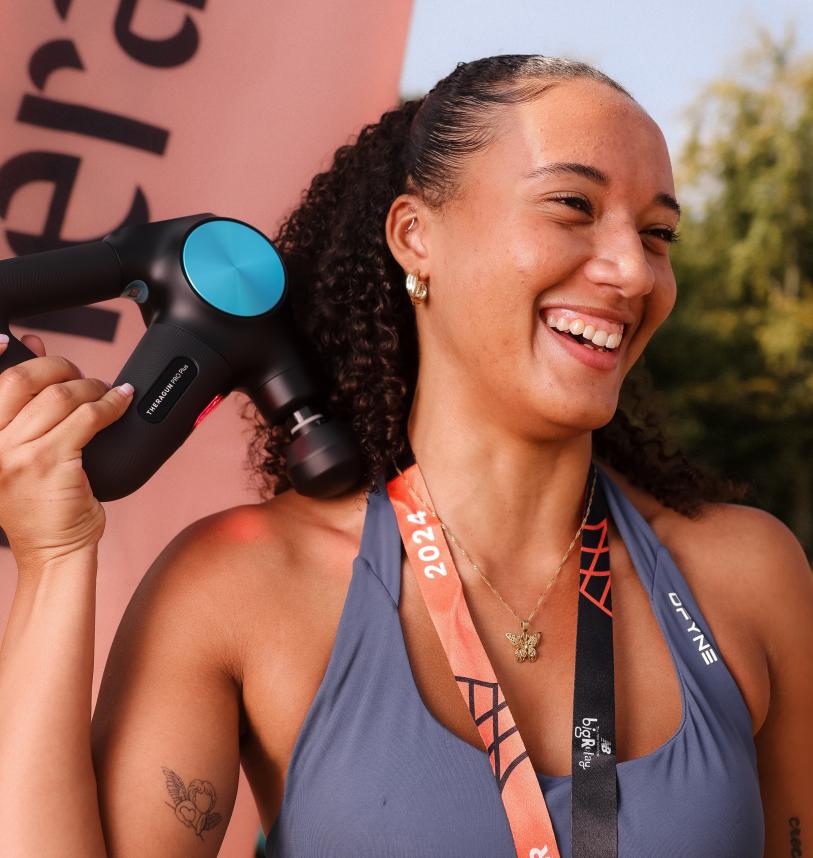 Big Half finisher using a Theragun