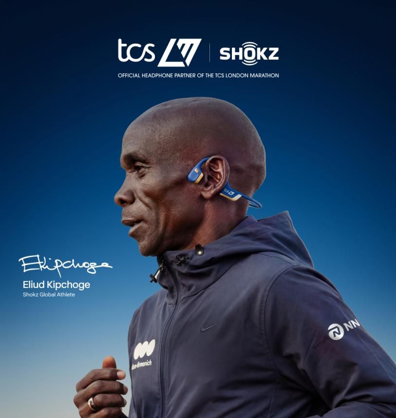 Eliud Kipchoge wearing Shokz