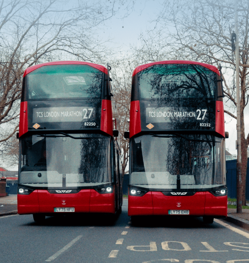 Two red London buses 