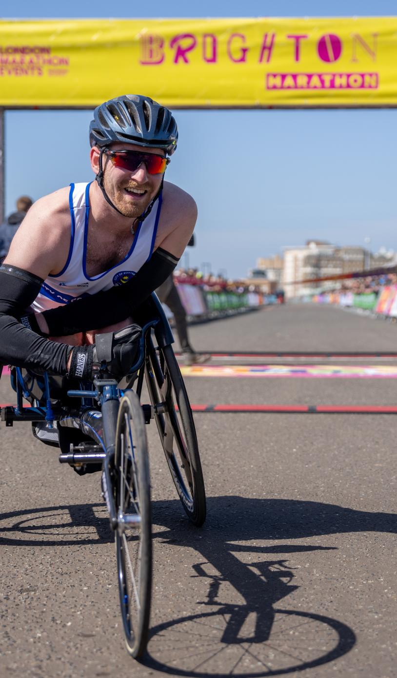 Wheelchair athlete at The Brighton Marathon Finish Line