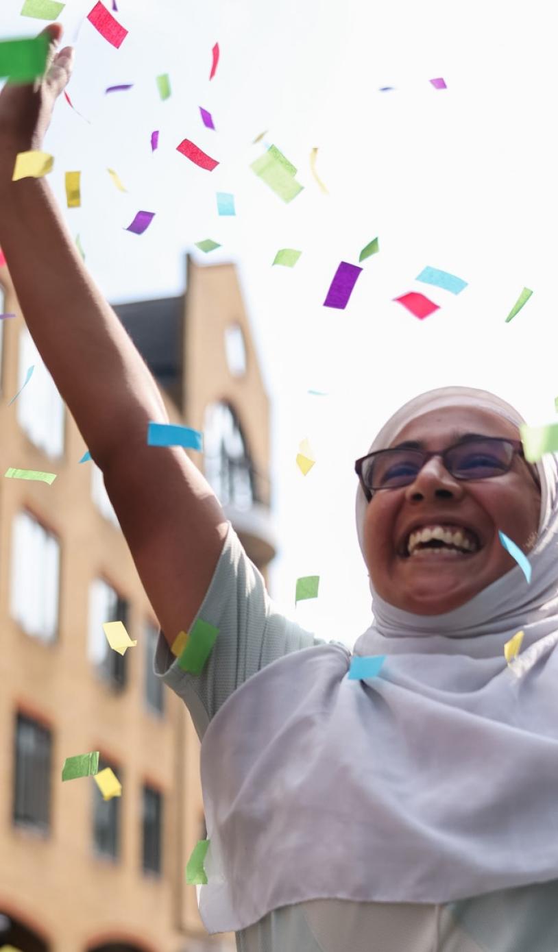 Confetti rains on a Big Half runner