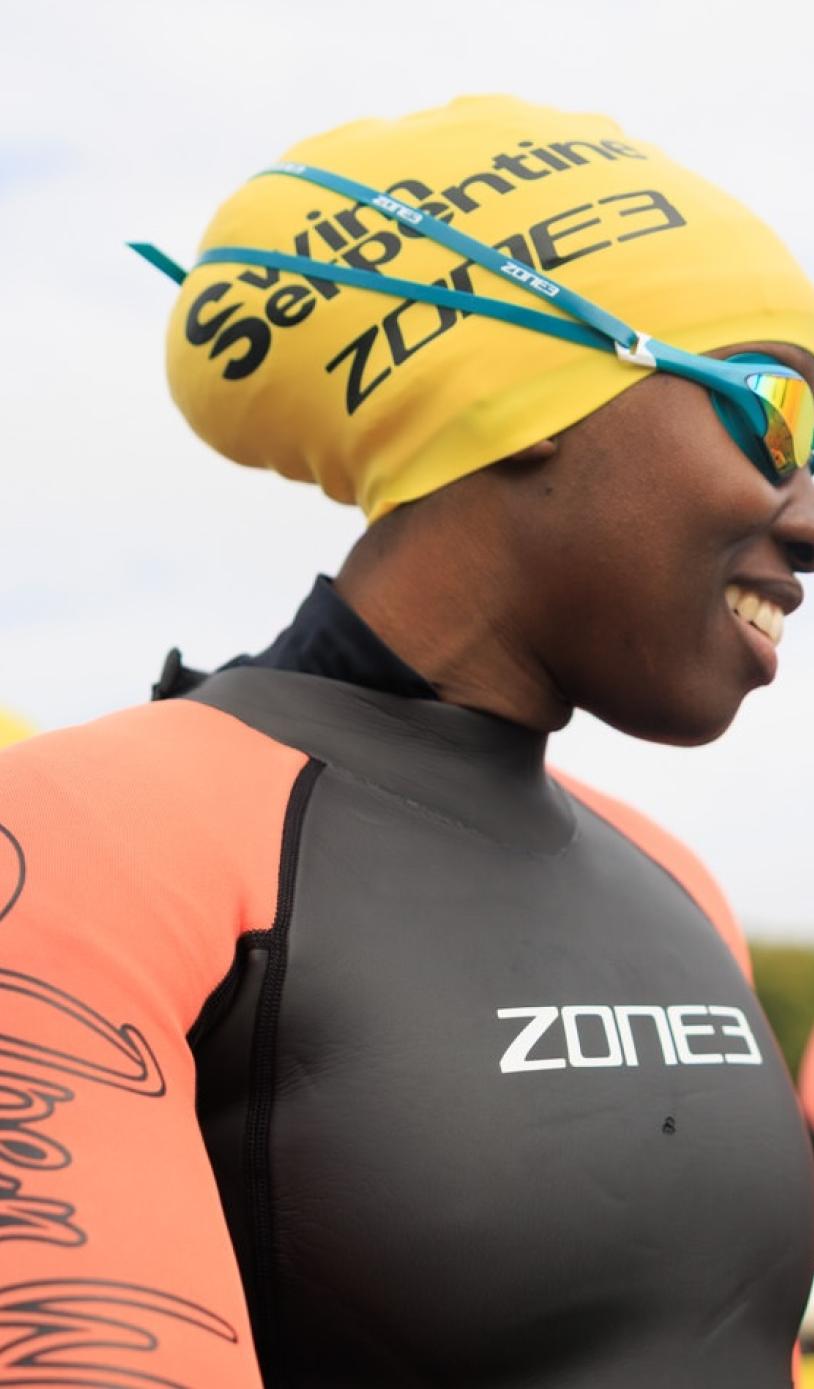 Swimmer about to get into the water