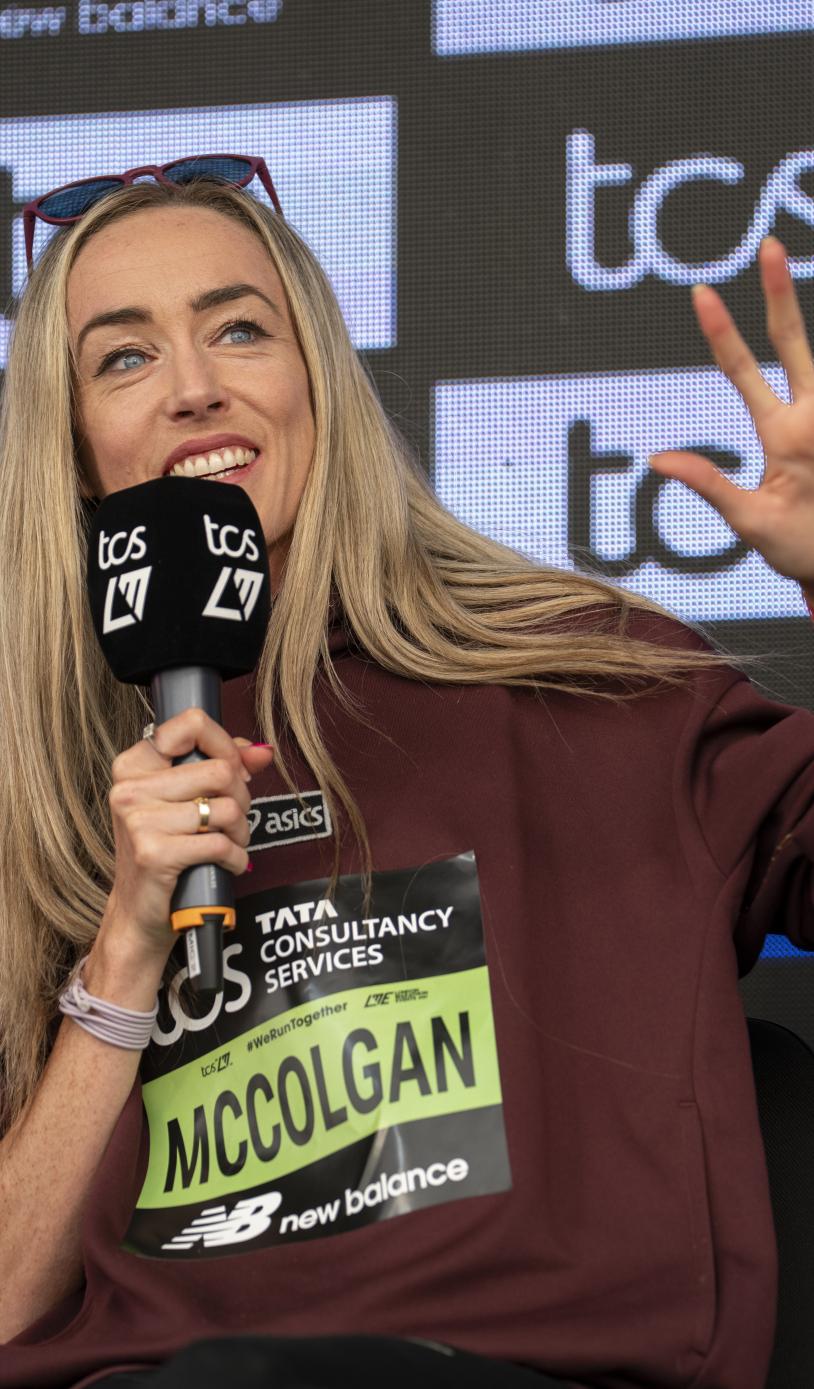 Eilish McColgan at the 2026 TCS London Marathon press conference