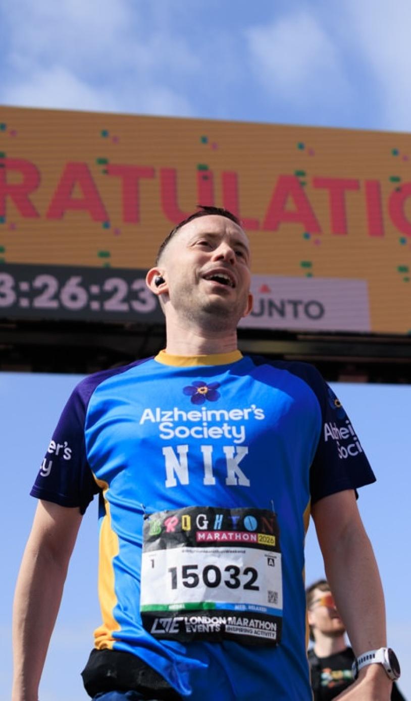 Runner fundraising for Alzheimer's crosses the Finish Line